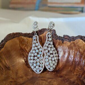 PROM IDEA - Earring REAL Moonstone and CZ Sterling Silver Omega back - ELEGANT